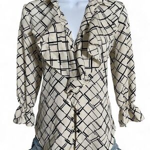 Vintage Karl Lagerfeld Black and White Graphic Ruffle Blouse